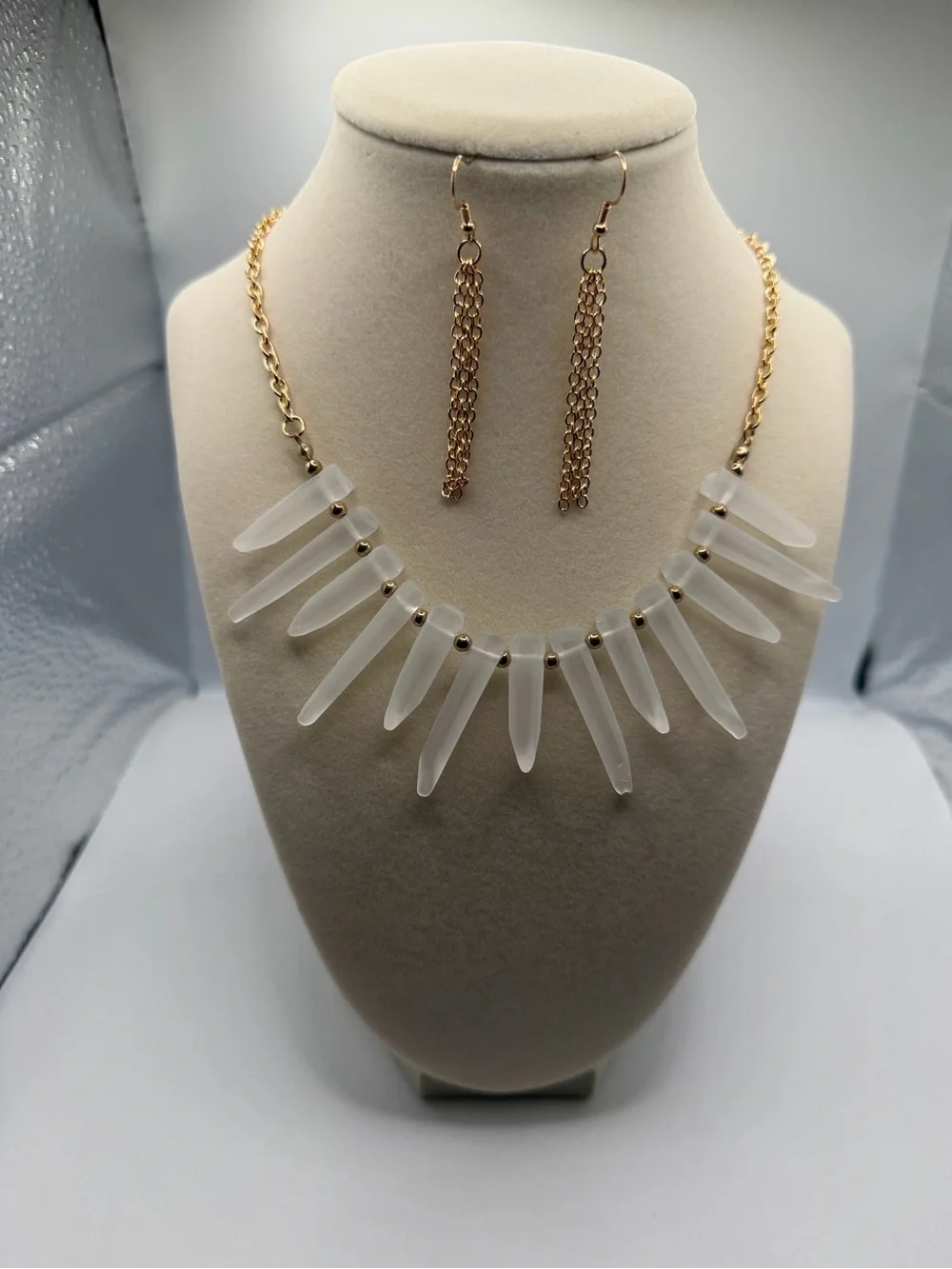 Gold-Tone White Spike Pendant Necklace & Earrings Set
